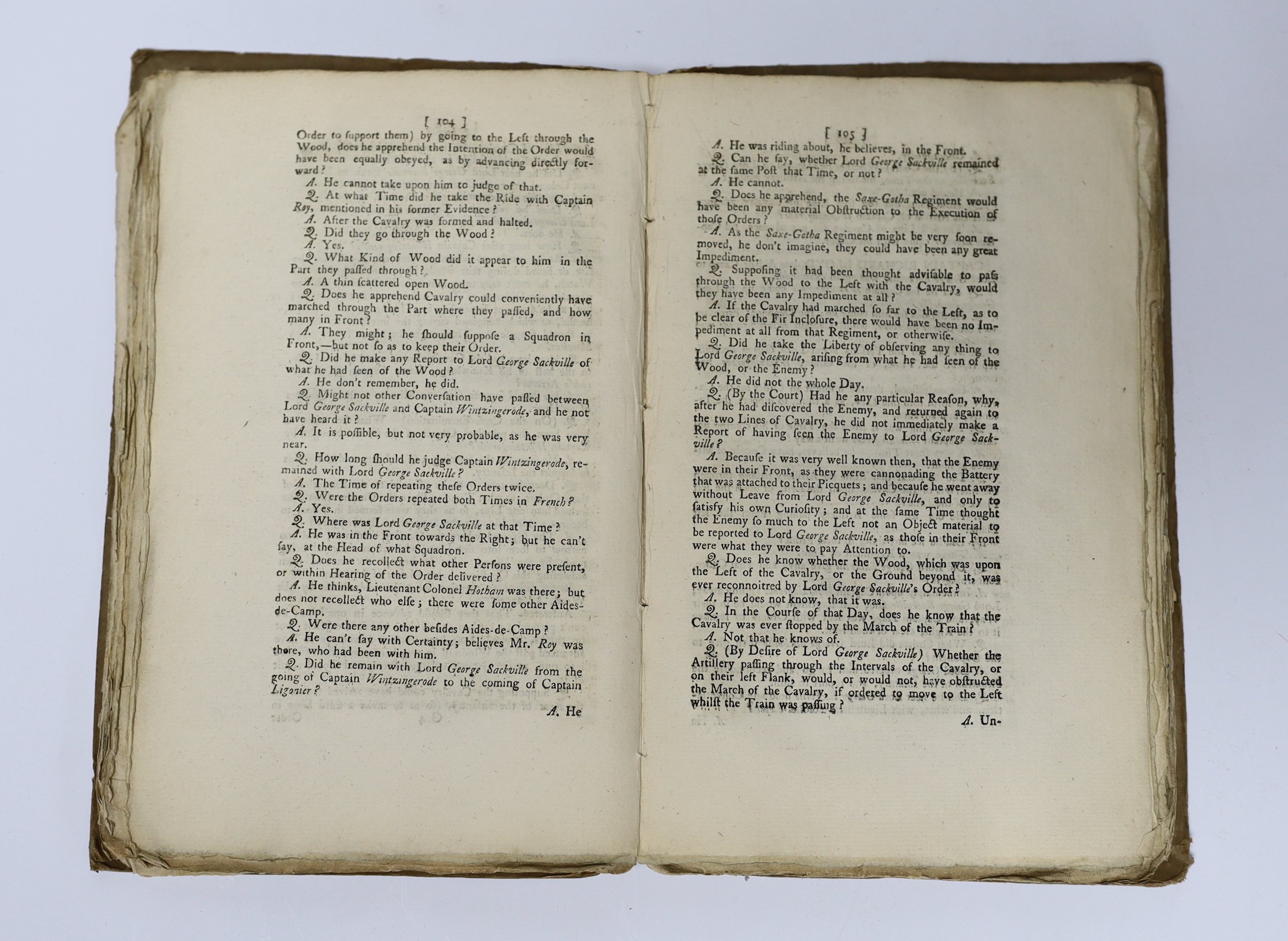 (Sackville, Lord George) The Proceedings of a General Court Martial held at the Horse Guards on Friday the 7th and continued ....to Monday the 24th of March 1760....upon the Trial of Lord George Sackville....contemp. gre